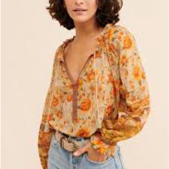 SPELL & The Gypsy Seashell Floral Semi Sheer Long Sleeve Fall Print Blouse - Picture 3 of 13